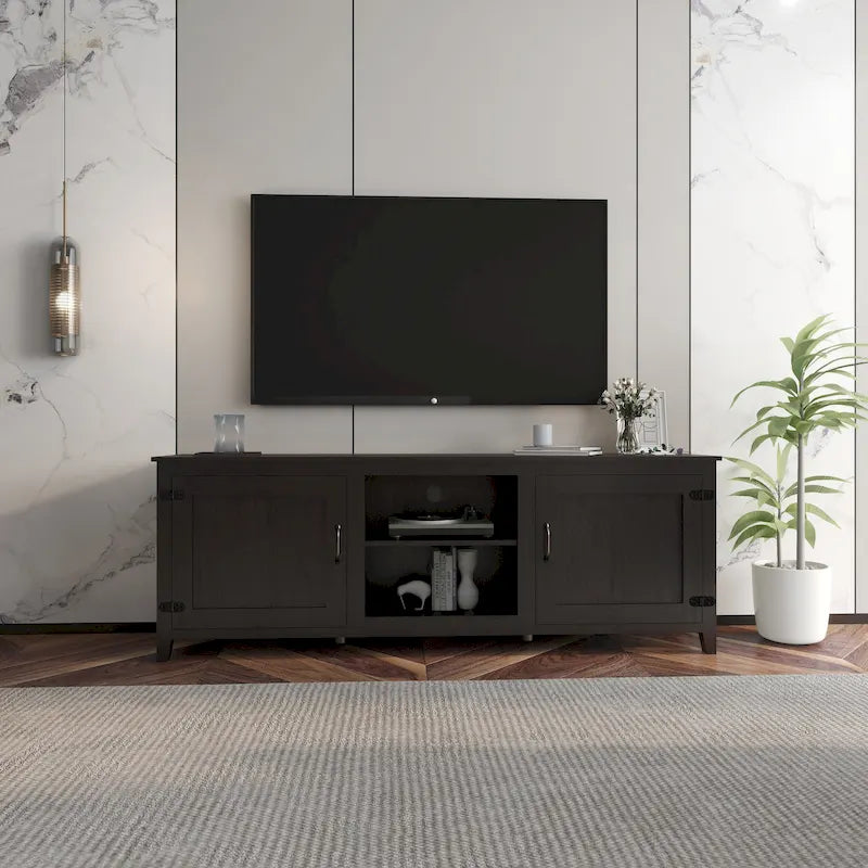 Meuble TV 70.08 avec portes et compartiments de rangement ouverts pour téléviseurs jusqu'à 60 pouces