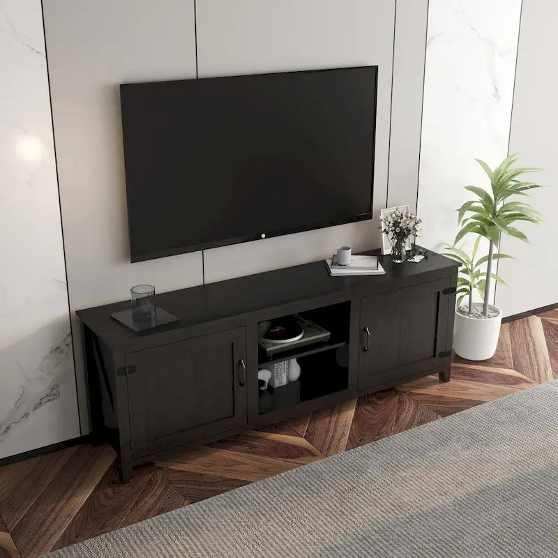 Meuble TV 70.08 avec portes et compartiments de rangement ouverts pour téléviseurs jusqu'à 60 pouces