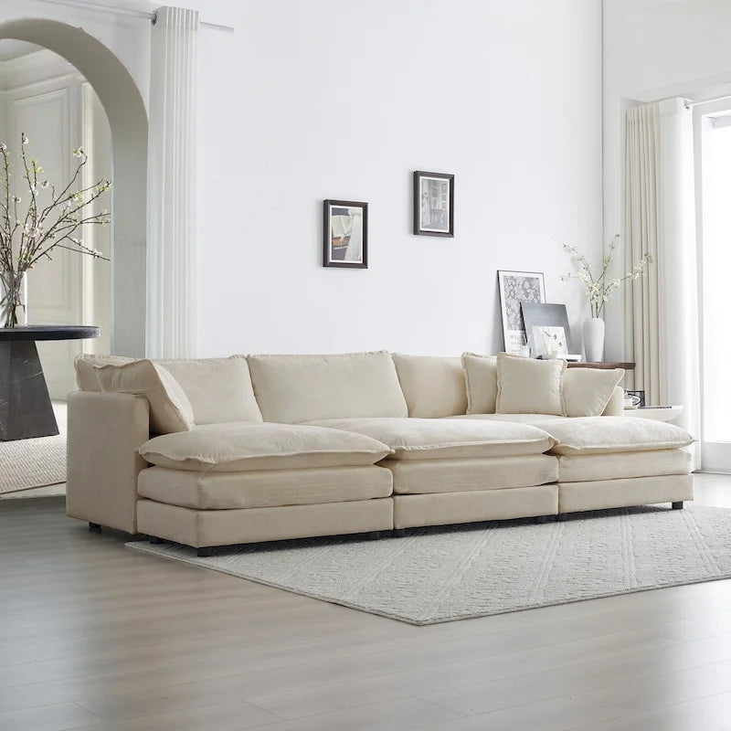Canapé d'angle en U 6 places avec 3 poufs et oreillers