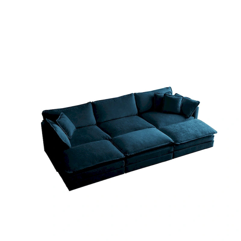 Canapé d'angle en U 6 places avec 3 poufs et oreillers