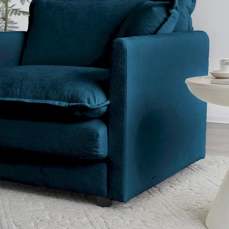 Canapé d'angle en U 6 places avec 3 poufs et oreillers