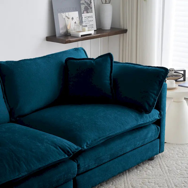 Canapé d'angle en U 6 places avec 3 poufs et oreillers