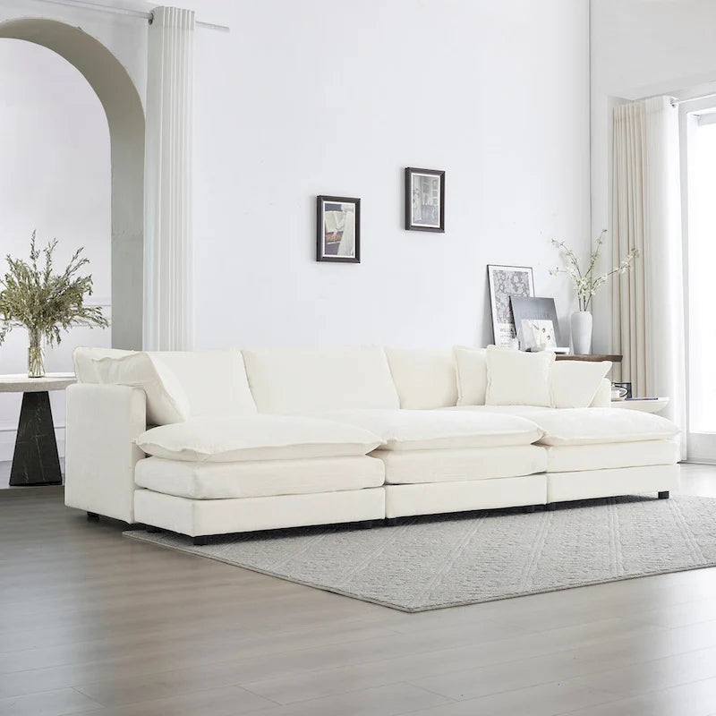 Canapé d'angle en U 6 places avec 3 poufs et oreillers