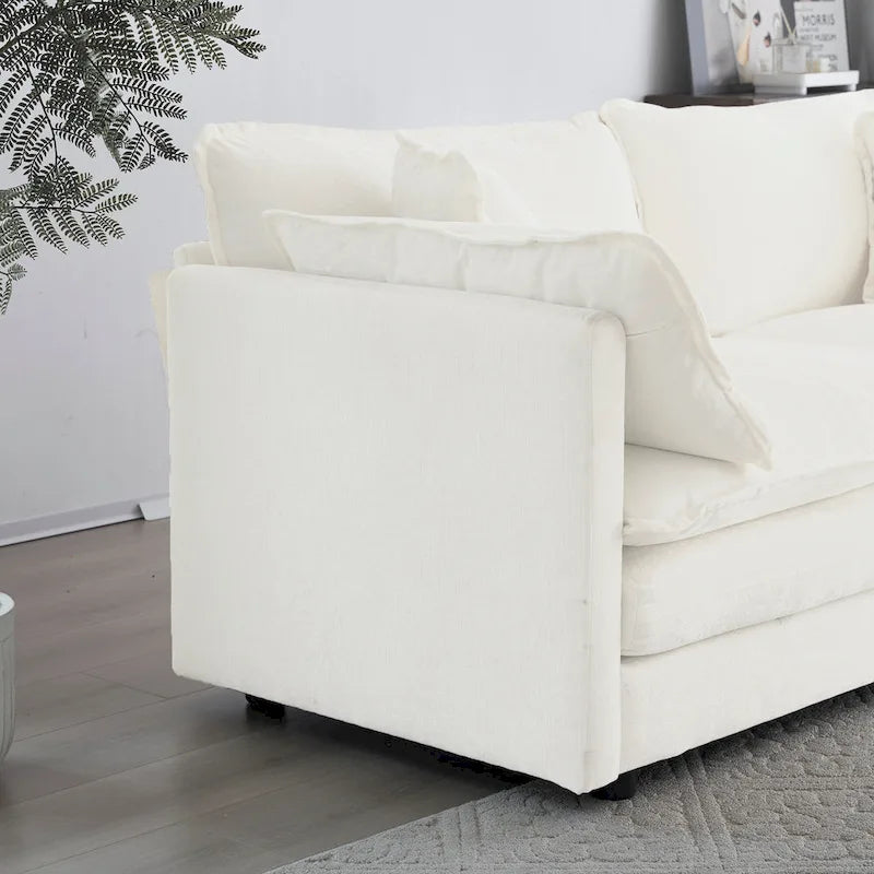 Canapé d'angle en U 6 places avec 3 poufs et oreillers
