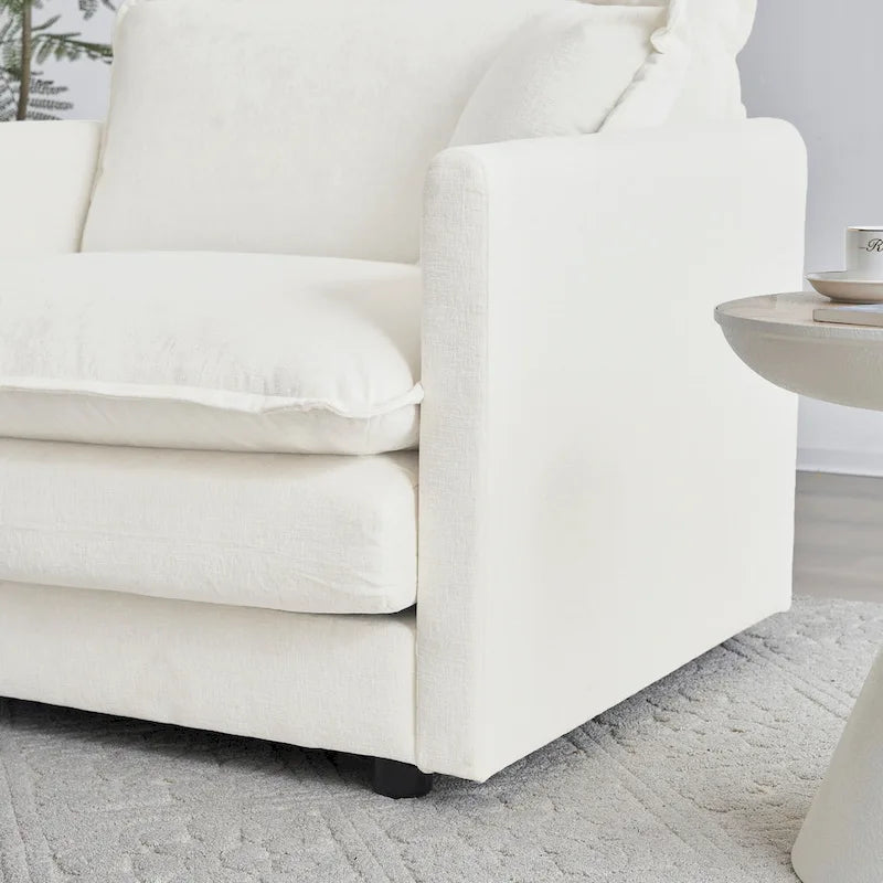 Canapé d'angle en U 6 places avec 3 poufs et oreillers