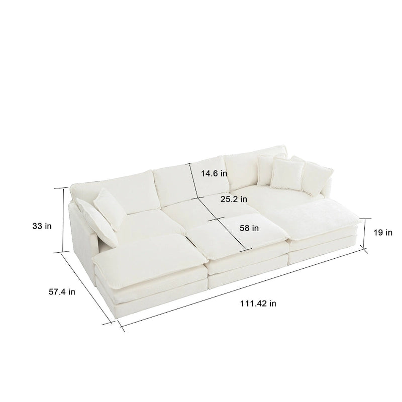 Canapé d'angle en U 6 places avec 3 poufs et oreillers