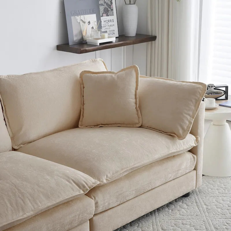 Canapé d'angle en U 6 places avec 3 poufs et oreillers