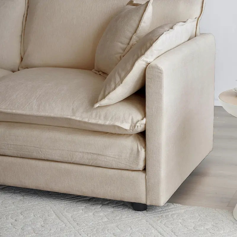 Canapé d'angle en U 6 places avec 3 poufs et oreillers