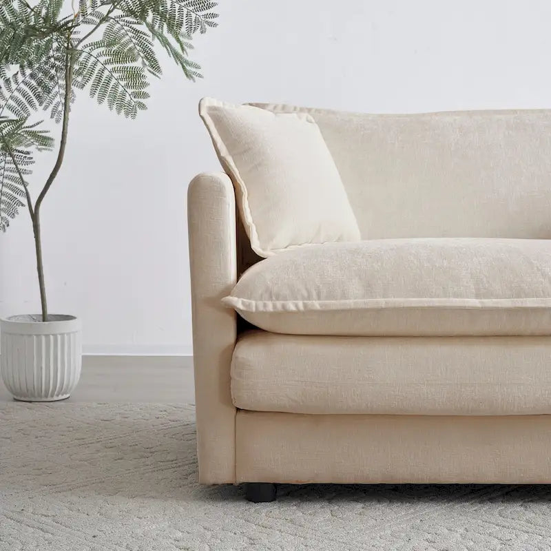 Canapé d'angle en U 6 places avec 3 poufs et oreillers