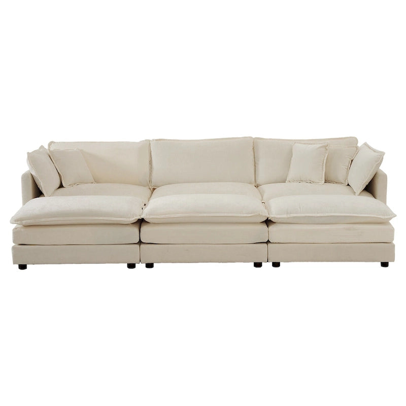 Canapé d'angle en U 6 places avec 3 poufs et oreillers
