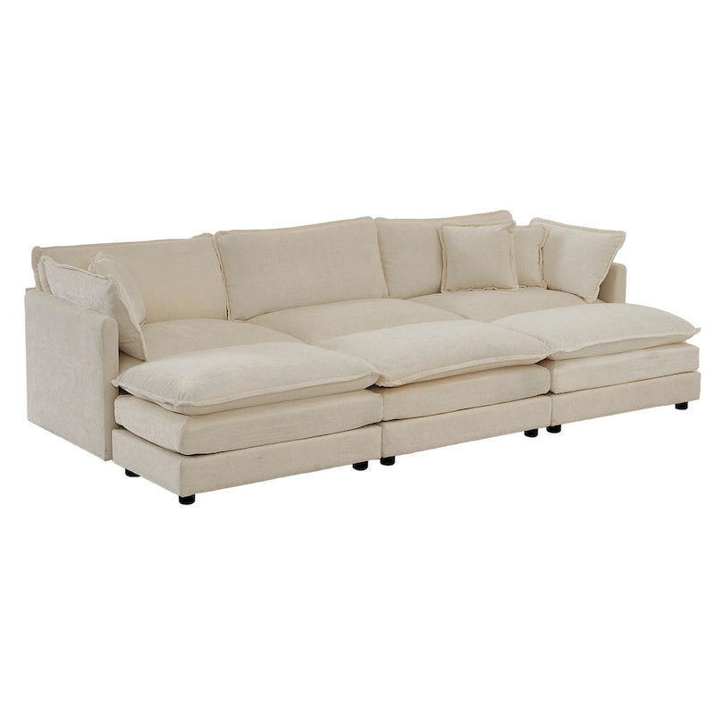 Canapé d'angle en U 6 places avec 3 poufs et oreillers