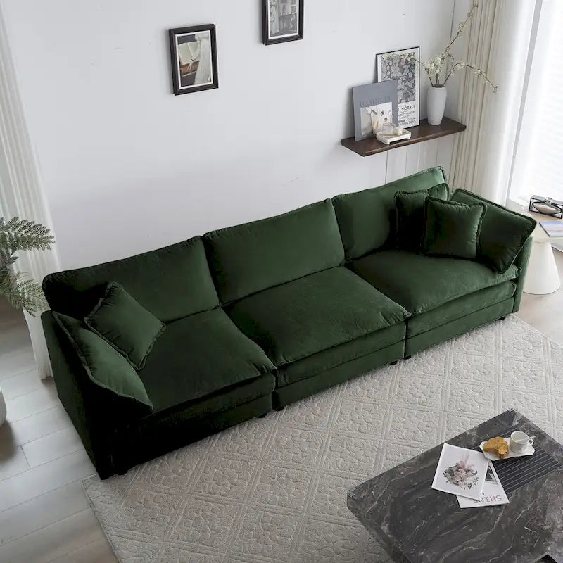 Canapé d'angle en U 6 places avec 3 poufs et oreillers