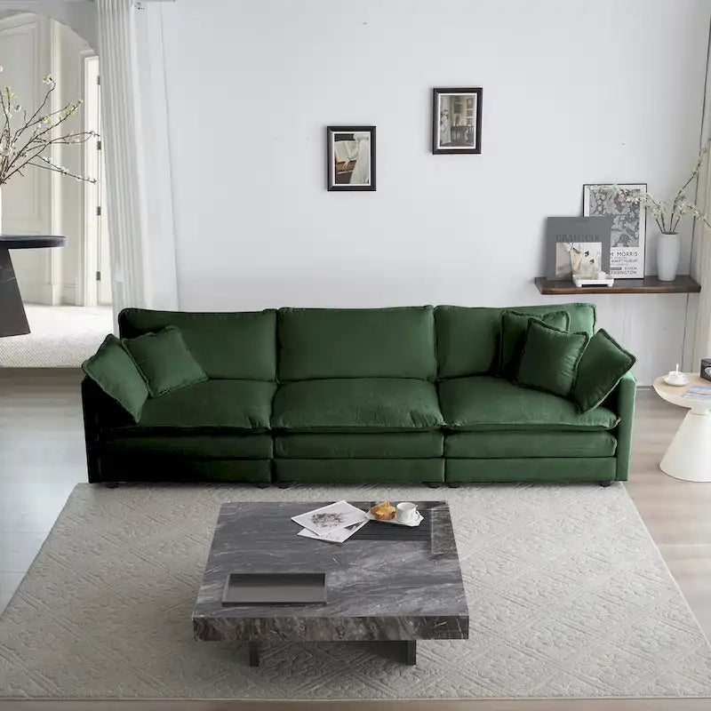 Canapé d'angle en U 6 places avec 3 poufs et oreillers