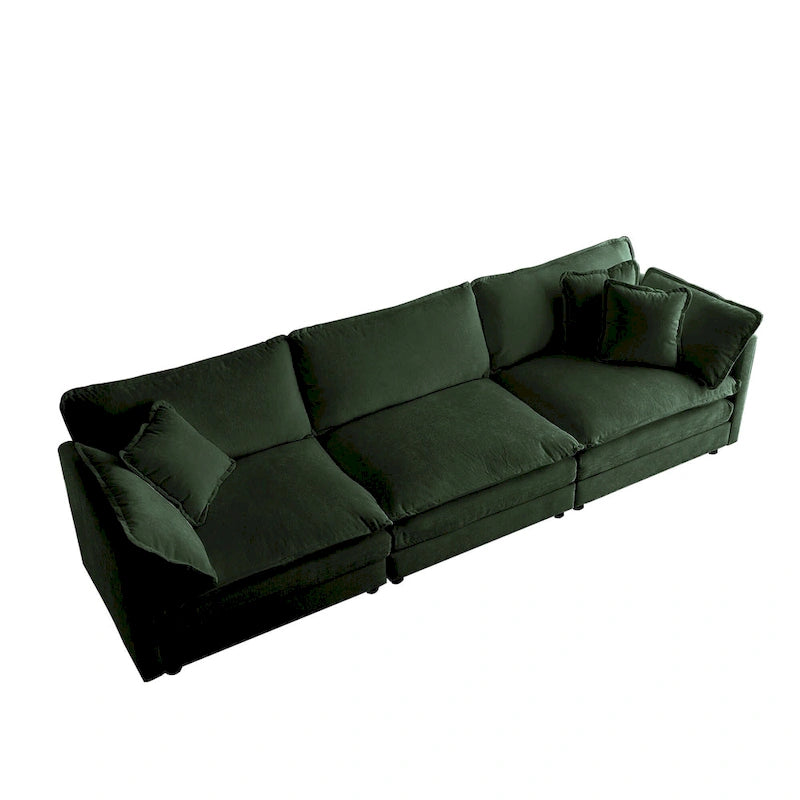 Canapé d'angle en U 6 places avec 3 poufs et oreillers