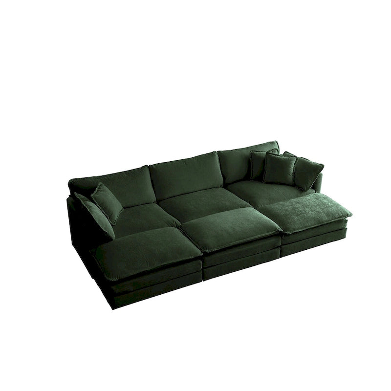 Canapé d'angle en U 6 places avec 3 poufs et oreillers