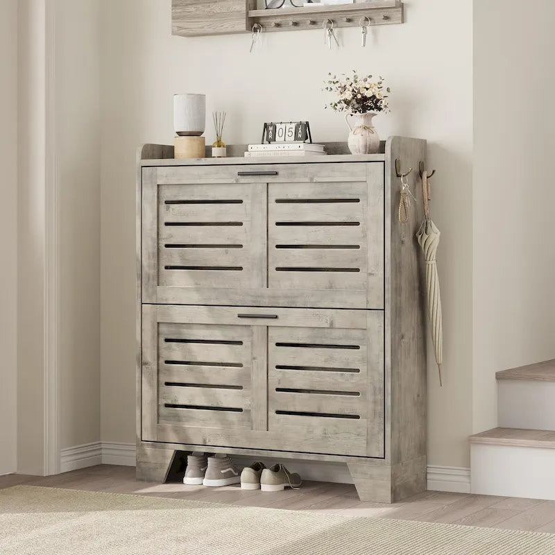 Meuble de rangement pour chaussures d'entrée, meuble à chaussures étroit avec 2 tiroirs basculants, meuble de rangement pour chaussures dissimulé autoportant