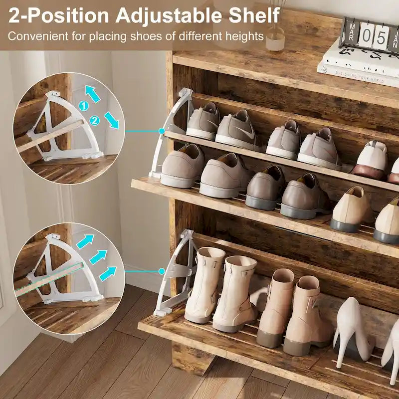 Meuble de rangement pour chaussures d'entrée, meuble à chaussures étroit avec 2 tiroirs basculants, meuble de rangement pour chaussures dissimulé autoportant