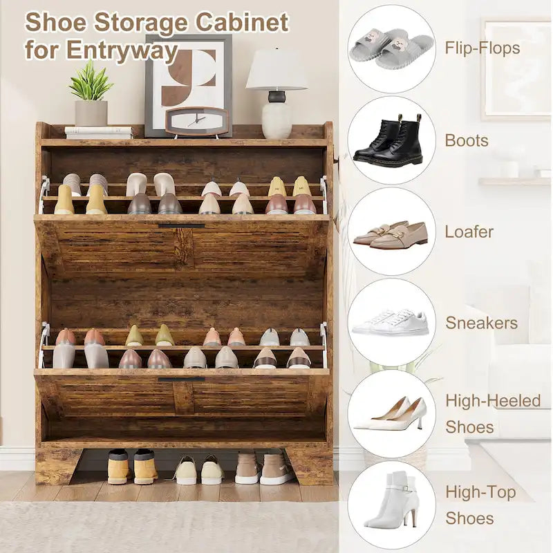 Meuble de rangement pour chaussures d'entrée, meuble à chaussures étroit avec 2 tiroirs basculants, meuble de rangement pour chaussures dissimulé autoportant