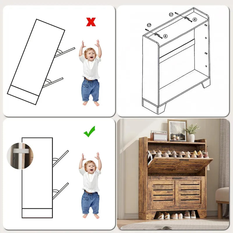 Meuble de rangement pour chaussures d'entrée, meuble à chaussures étroit avec 2 tiroirs basculants, meuble de rangement pour chaussures dissimulé autoportant