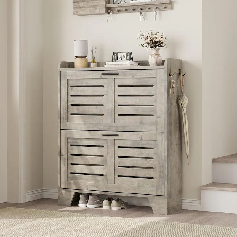 Meuble de rangement pour chaussures d'entrée, meuble à chaussures étroit avec 2 tiroirs basculants, meuble de rangement pour chaussures dissimulé autoportant