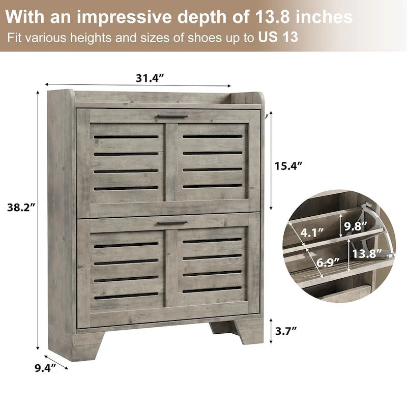 Meuble de rangement pour chaussures d'entrée, meuble à chaussures étroit avec 2 tiroirs basculants, meuble de rangement pour chaussures dissimulé autoportant