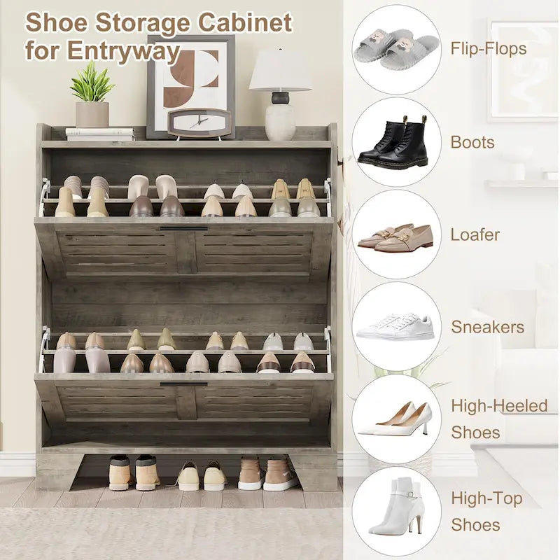 Meuble de rangement pour chaussures d'entrée, meuble à chaussures étroit avec 2 tiroirs basculants, meuble de rangement pour chaussures dissimulé autoportant