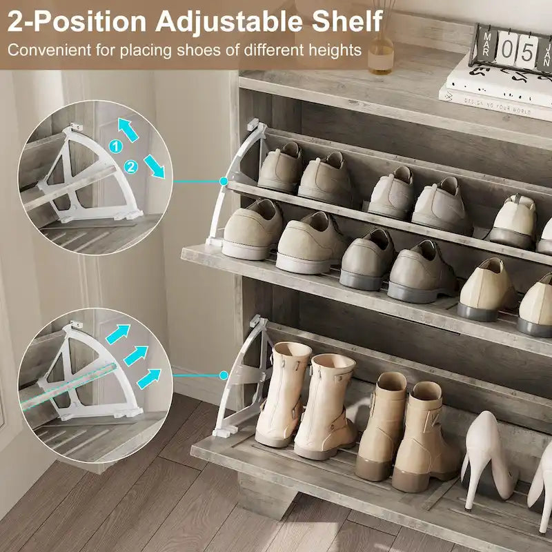 Meuble de rangement pour chaussures d'entrée, meuble à chaussures étroit avec 2 tiroirs basculants, meuble de rangement pour chaussures dissimulé autoportant