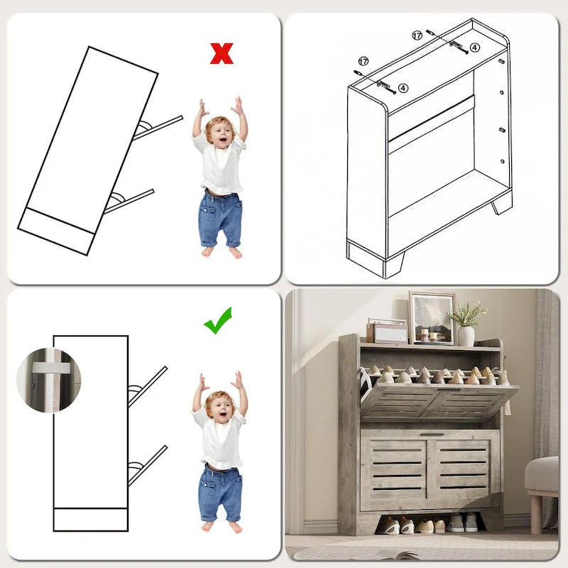 Meuble de rangement pour chaussures d'entrée, meuble à chaussures étroit avec 2 tiroirs basculants, meuble de rangement pour chaussures dissimulé autoportant