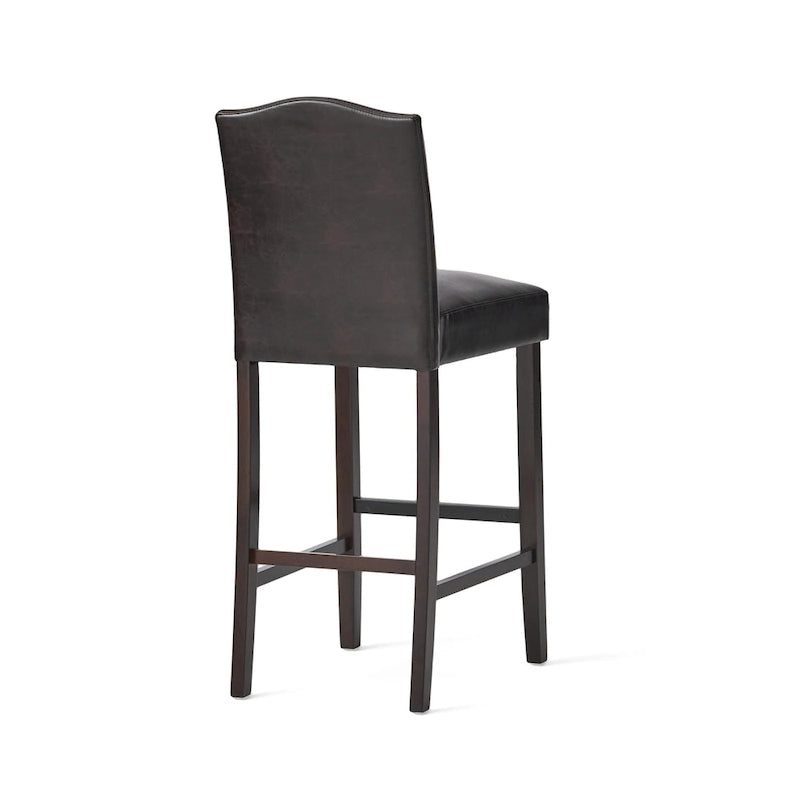 Lot de 2 tabourets de bar modernes avec dossiers rembourrés en cuir, clous décoratifs et pieds en bois massif pour salle à manger, salon, bar