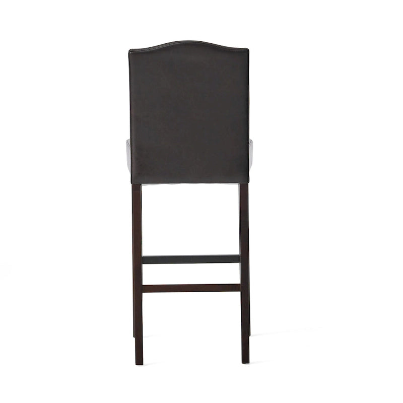 Lot de 2 tabourets de bar modernes avec dossiers rembourrés en cuir, clous décoratifs et pieds en bois massif pour salle à manger, salon, bar