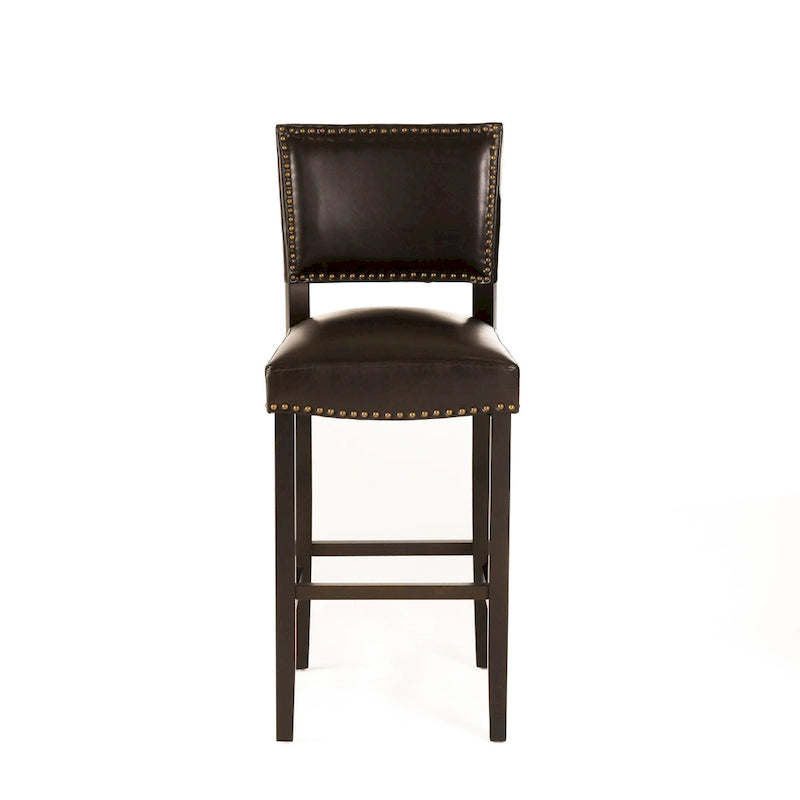 30.5 Tabouret de Bar Moderne avec Dossier en Cuir, Siège Rembourré, Clous Décoratifs et Pieds en Bois Massif pour Bar, Salle à Manger, Salon, Café