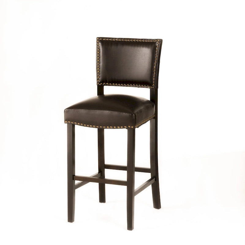 30.5 Tabouret de Bar Moderne avec Dossier en Cuir, Siège Rembourré, Clous Décoratifs et Pieds en Bois Massif pour Bar, Salle à Manger, Salon, Café