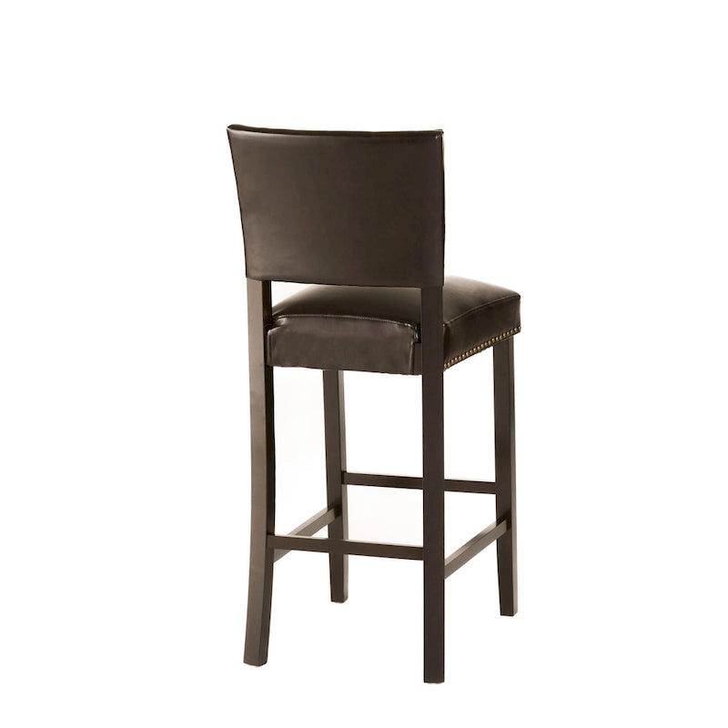 30.5 Tabouret de Bar Moderne avec Dossier en Cuir, Siège Rembourré, Clous Décoratifs et Pieds en Bois Massif pour Bar, Salle à Manger, Salon, Café