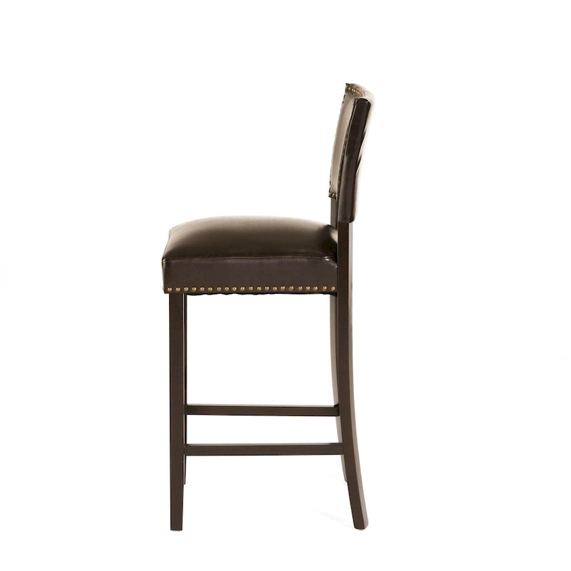 30.5 Tabouret de Bar Moderne avec Dossier en Cuir, Siège Rembourré, Clous Décoratifs et Pieds en Bois Massif pour Bar, Salle à Manger, Salon, Café