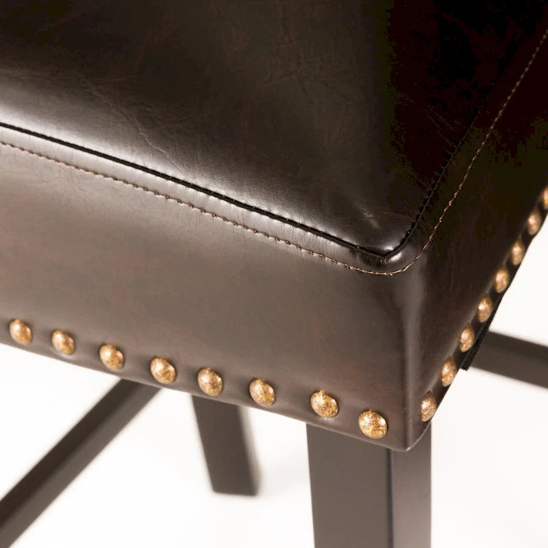 30.5 Tabouret de Bar Moderne avec Dossier en Cuir, Siège Rembourré, Clous Décoratifs et Pieds en Bois Massif pour Bar, Salle à Manger, Salon, Café