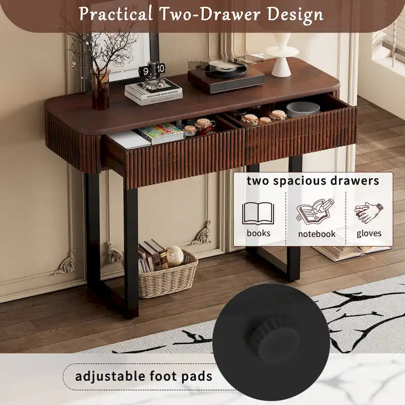 Console d'entrée moderne en bois massif avec motif cannelé et rangement