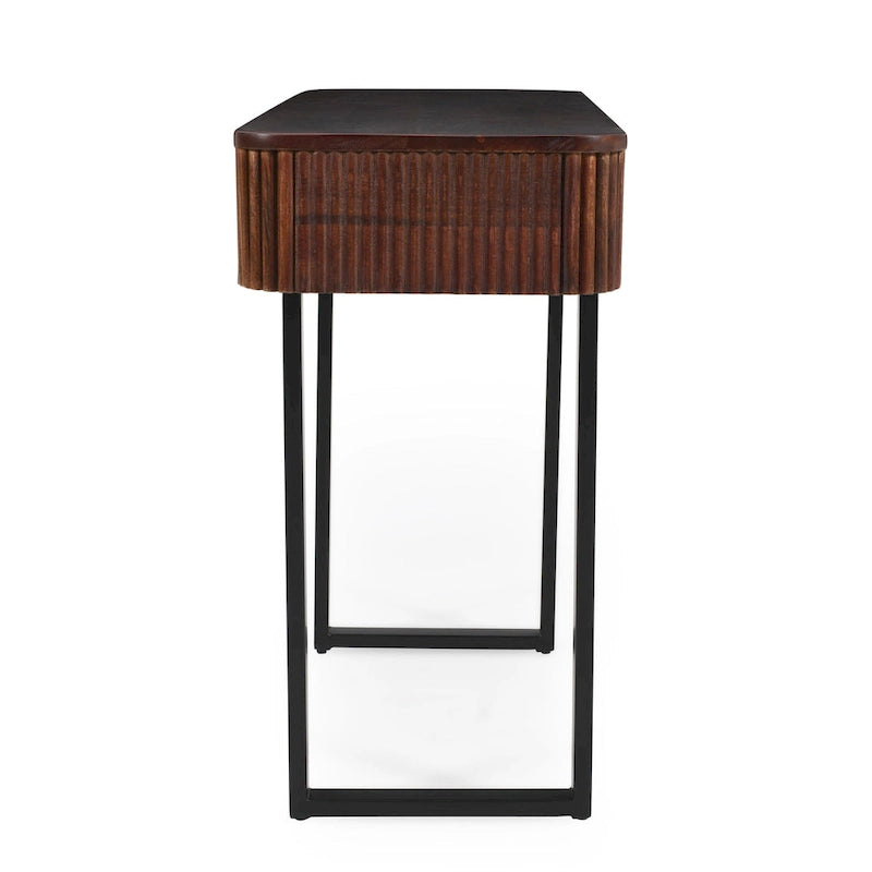 Console d'entrée moderne en bois massif avec motif cannelé et rangement