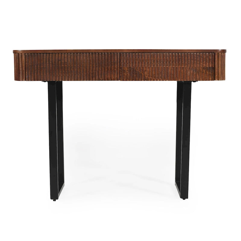 Console d'entrée moderne en bois massif avec motif cannelé et rangement