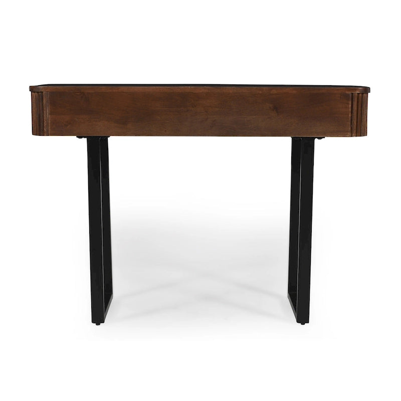 Console d'entrée moderne en bois massif avec motif cannelé et rangement