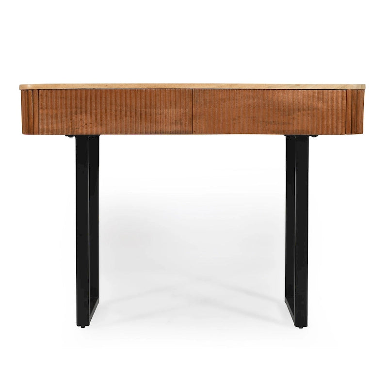 Console d'entrée moderne en bois massif avec motif cannelé et rangement
