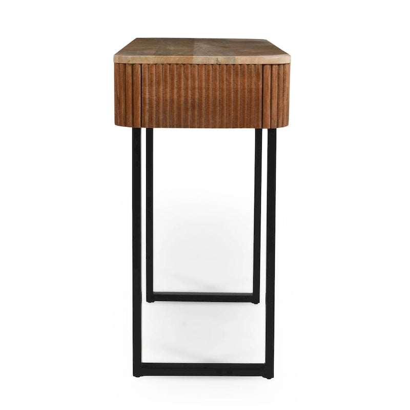 Console d'entrée moderne en bois massif avec motif cannelé et rangement
