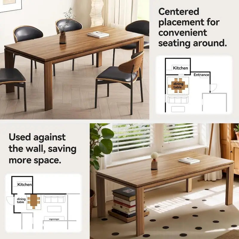 Table à manger moderne du milieu du siècle en bois massif de 62,99 pouces pour 4 à 6 personnes