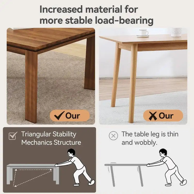 Table à manger moderne du milieu du siècle en bois massif de 62,99 pouces pour 4 à 6 personnes