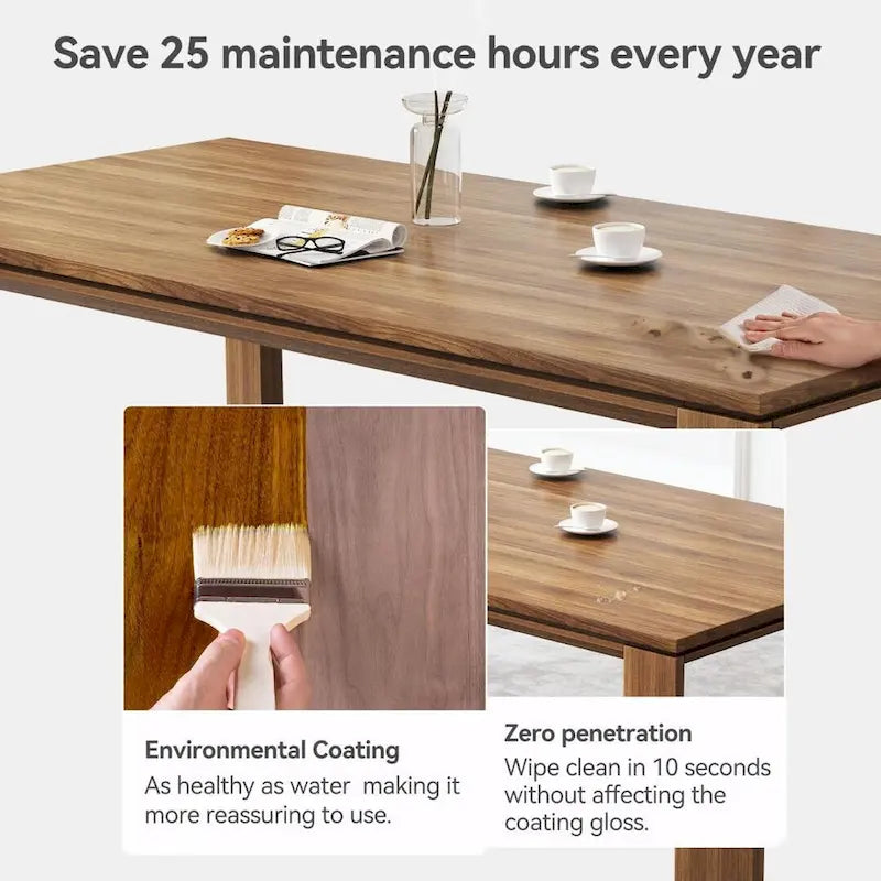 Table à manger moderne du milieu du siècle en bois massif de 62,99 pouces pour 4 à 6 personnes