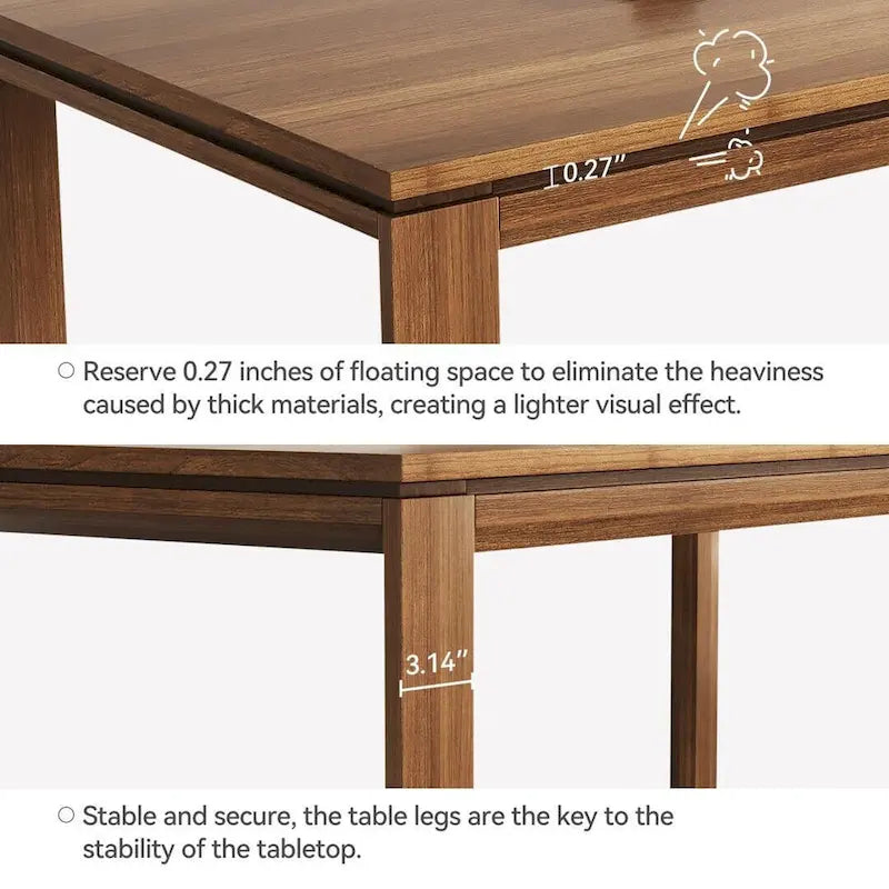 Table à manger moderne du milieu du siècle en bois massif de 62,99 pouces pour 4 à 6 personnes