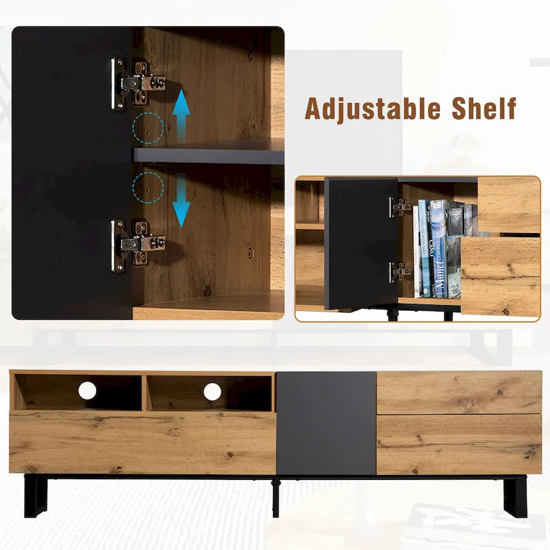 Meuble TV de 70,9 po avec double espace de rangement et porte abattante pour téléviseurs jusqu'à 80 po