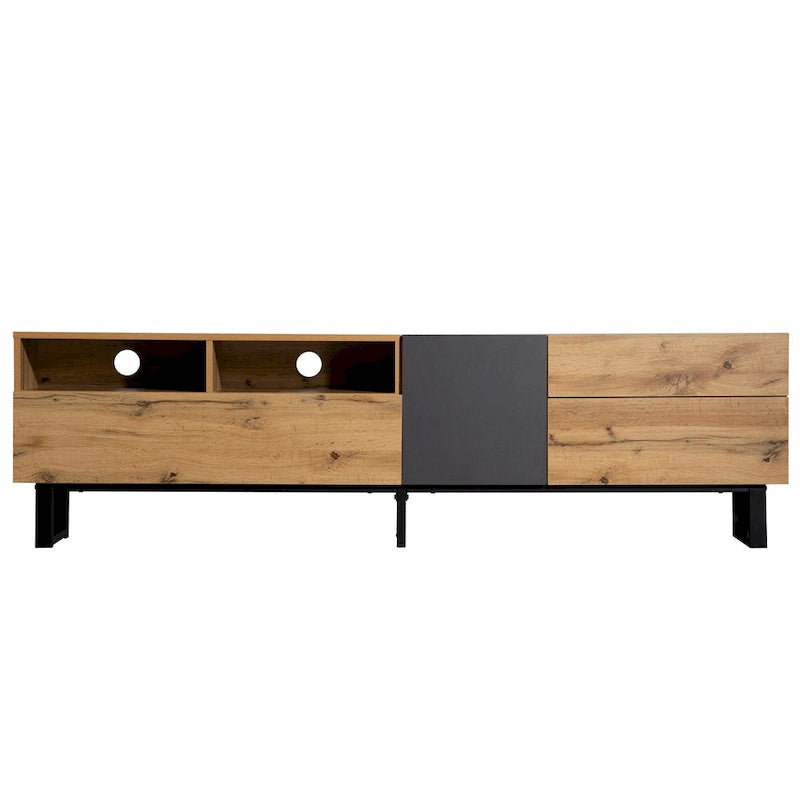 Meuble TV de 70,9 po avec double espace de rangement et porte abattante pour téléviseurs jusqu'à 80 po