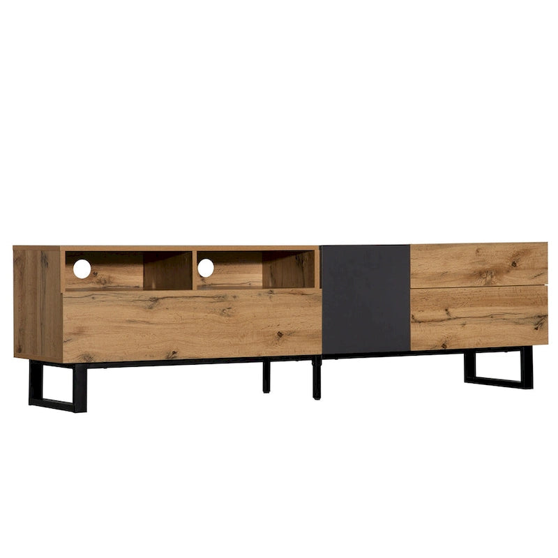 Meuble TV de 70,9 po avec double espace de rangement et porte abattante pour téléviseurs jusqu'à 80 po