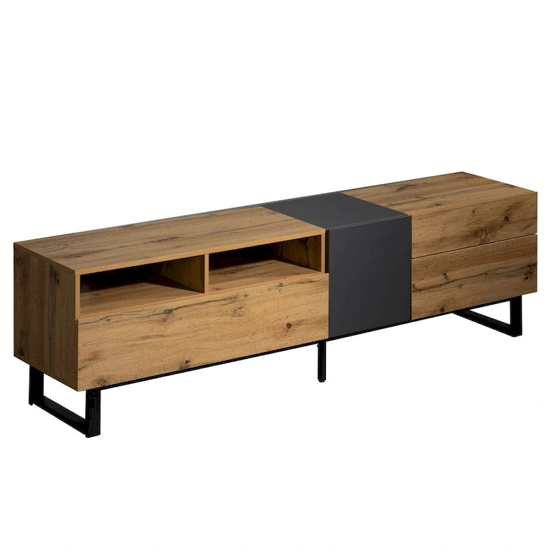 Meuble TV de 70,9 po avec double espace de rangement et porte abattante pour téléviseurs jusqu'à 80 po