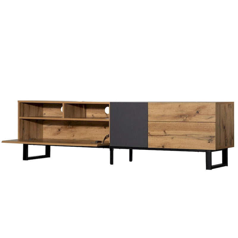 Meuble TV de 70,9 po avec double espace de rangement et porte abattante pour téléviseurs jusqu'à 80 po